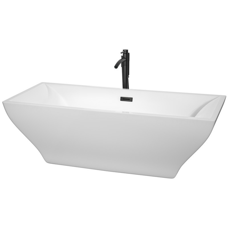 WYNDHAM COLLECTION WCBTK151871MBATPBK MARYAM 71 INCH FREESTANDING BATHTUB IN WHITE WITH FLOOR MOUNTED FAUCET, DRAIN AND OVERFLOW TRIM IN MATTE BLACK