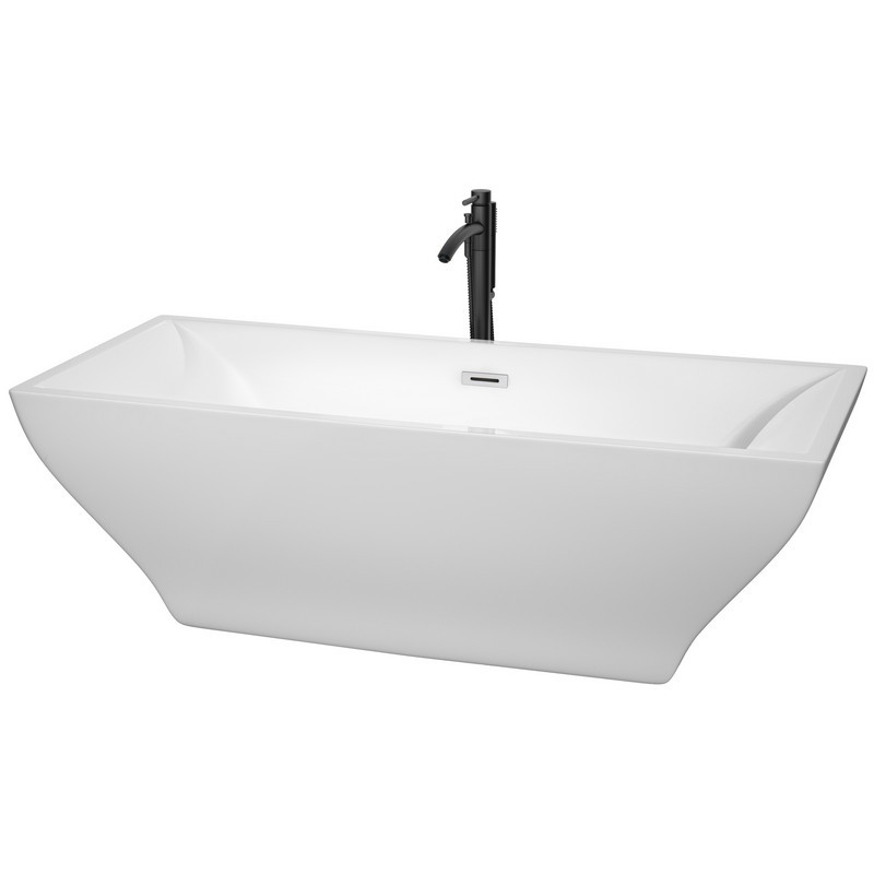 WYNDHAM COLLECTION WCBTK151871PCATPBK MARYAM 71 INCH FREESTANDING BATHTUB IN WHITE WITH POLISHED CHROME TRIM AND FLOOR MOUNTED FAUCET IN MATTE BLACK
