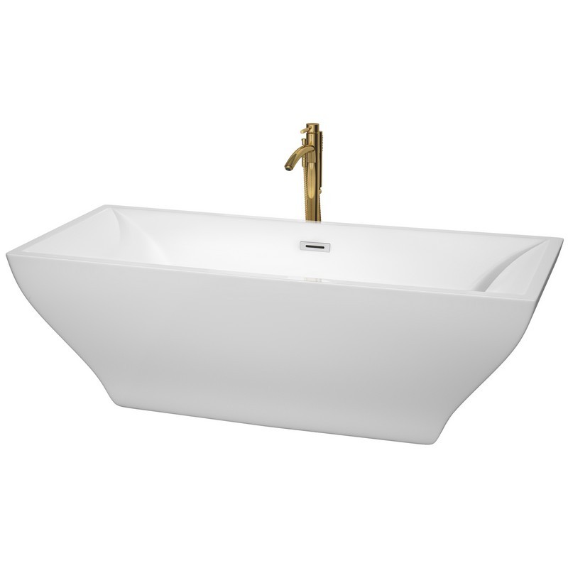 WYNDHAM COLLECTION WCBTK151871PCATPGD MARYAM 71 INCH FREESTANDING BATHTUB IN WHITE WITH POLISHED CHROME TRIM AND FLOOR MOUNTED FAUCET IN BRUSHED GOLD