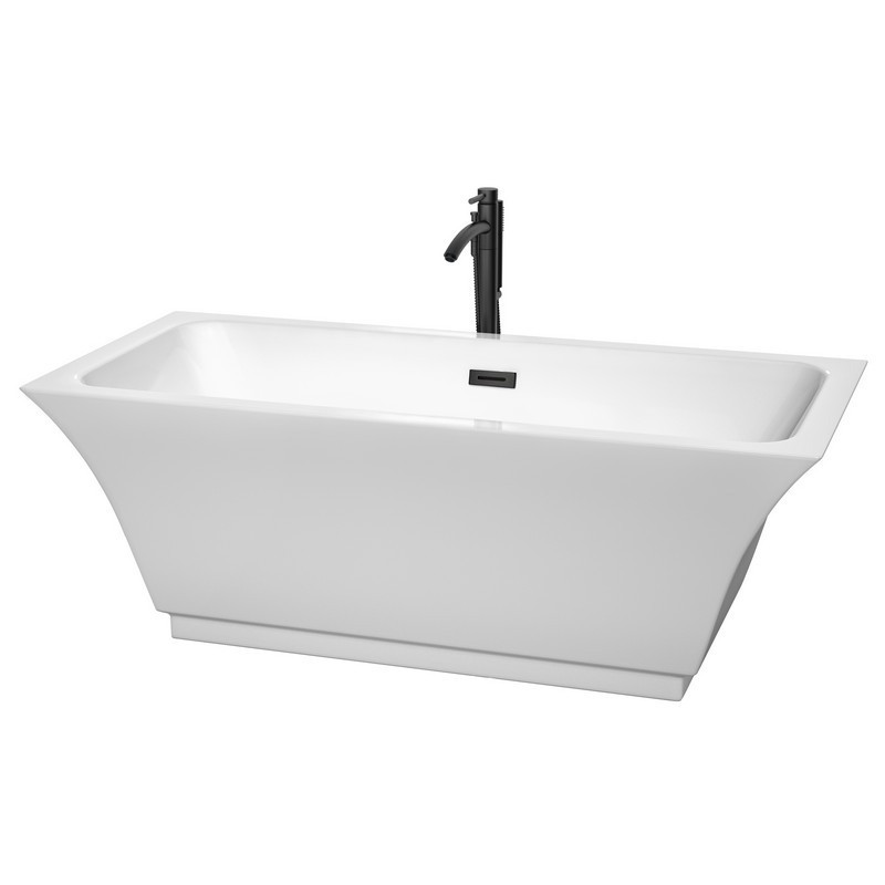 WYNDHAM COLLECTION WCBTK151967MBATPBK GALINA 67 INCH FREESTANDING BATHTUB IN WHITE WITH FLOOR MOUNTED FAUCET, DRAIN AND OVERFLOW TRIM IN MATTE BLACK