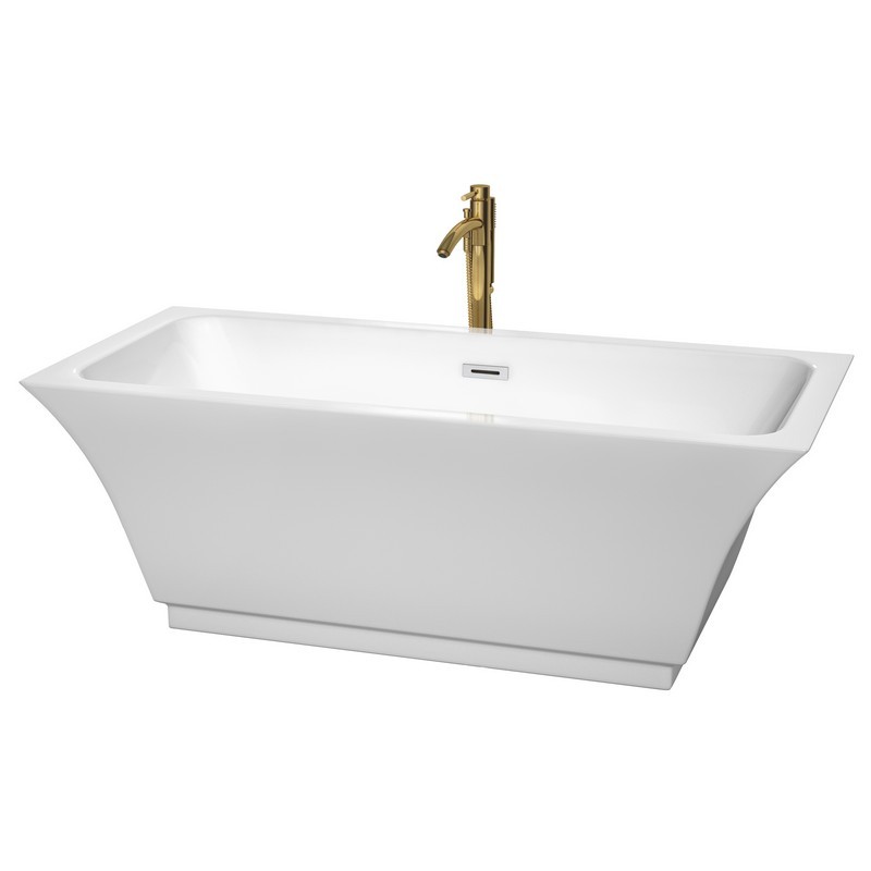 WYNDHAM COLLECTION WCBTK151967PCATPGD GALINA 67 INCH FREESTANDING BATHTUB IN WHITE WITH POLISHED CHROME TRIM AND FLOOR MOUNTED FAUCET IN BRUSHED GOLD