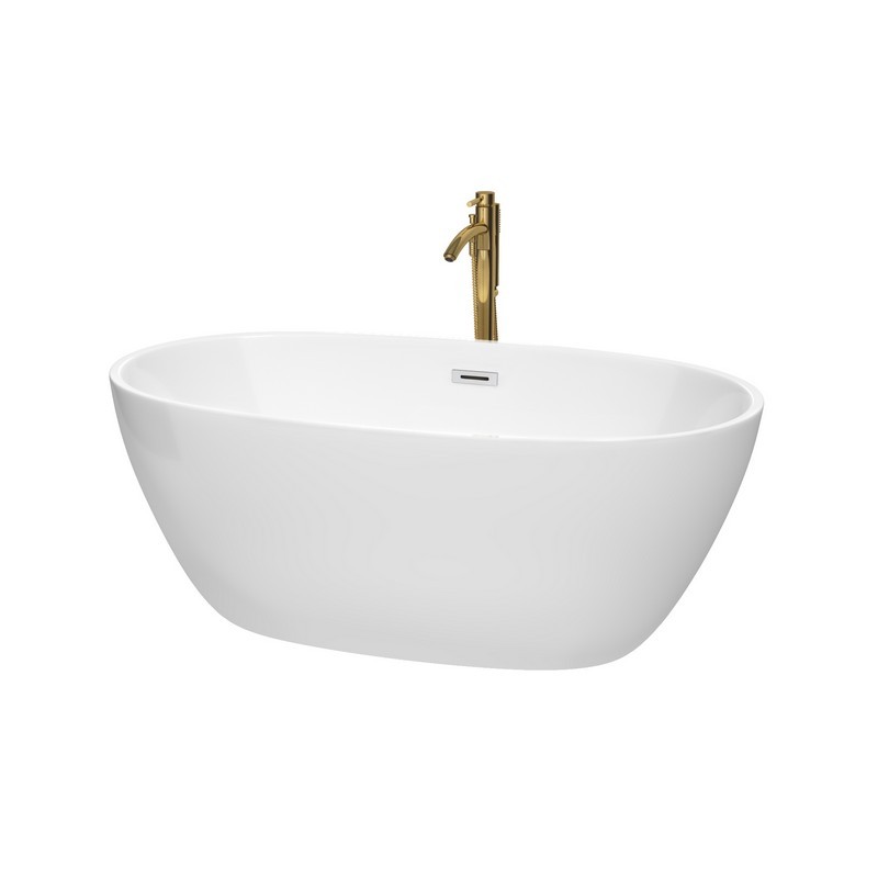 WYNDHAM COLLECTION WCBTK156159PCATPGD JUNO 59 INCH FREESTANDING BATHTUB IN WHITE WITH POLISHED CHROME TRIM AND FLOOR MOUNTED FAUCET IN BRUSHED GOLD