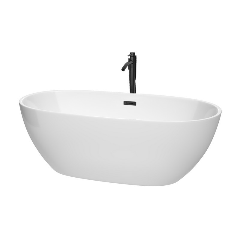 WYNDHAM COLLECTION WCBTK156167MBATPBK JUNO 67 INCH FREESTANDING BATHTUB IN WHITE WITH FLOOR MOUNTED FAUCET, DRAIN AND OVERFLOW TRIM IN MATTE BLACK