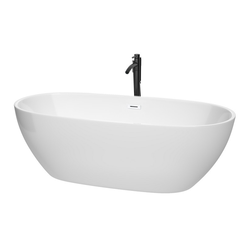 WYNDHAM COLLECTION WCBTK156171SWATPBK JUNO 71 INCH FREESTANDING BATHTUB IN WHITE WITH SHINY WHITE TRIM AND FLOOR MOUNTED FAUCET IN MATTE BLACK