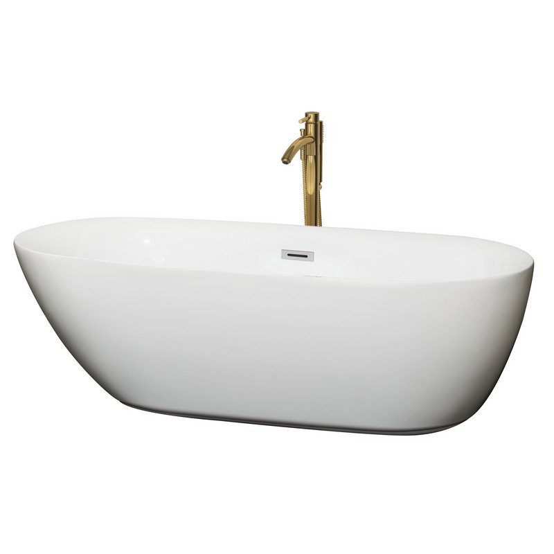 WYNDHAM COLLECTION WCOBT100071PCATPGD MELISSA 71 INCH FREESTANDING BATHTUB IN WHITE WITH POLISHED CHROME TRIM AND FLOOR MOUNTED FAUCET IN BRUSHED GOLD