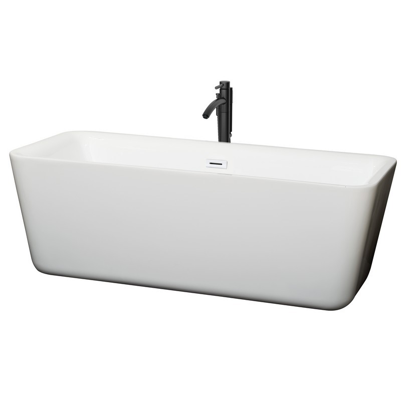 WYNDHAM COLLECTION WCOBT100169SWATPBK EMILY 69 INCH FREESTANDING BATHTUB IN WHITE WITH SHINY WHITE TRIM AND FLOOR MOUNTED FAUCET IN MATTE BLACK
