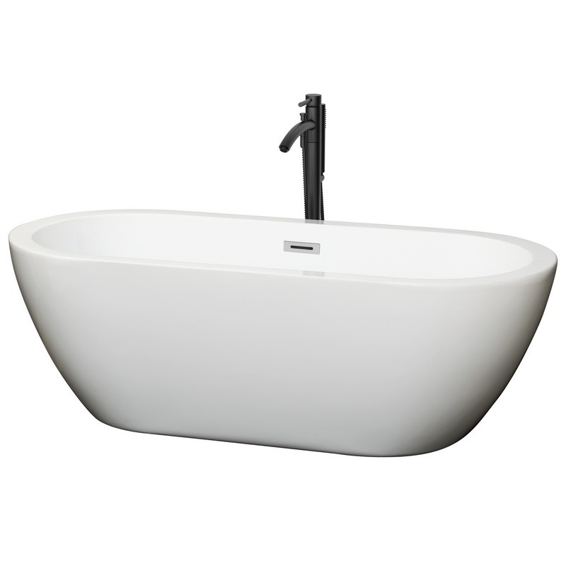 WYNDHAM COLLECTION WCOBT100268PCATPBK SOHO 68 INCH FREESTANDING BATHTUB IN WHITE WITH POLISHED CHROME TRIM AND FLOOR MOUNTED FAUCET IN MATTE BLACK