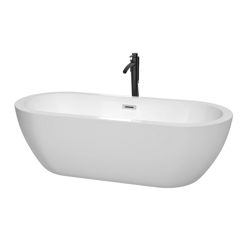 WYNDHAM COLLECTION WCOBT100272PCATPBK SOHO 72 INCH FREESTANDING BATHTUB IN WHITE WITH POLISHED CHROME TRIM AND FLOOR MOUNTED FAUCET IN MATTE BLACK