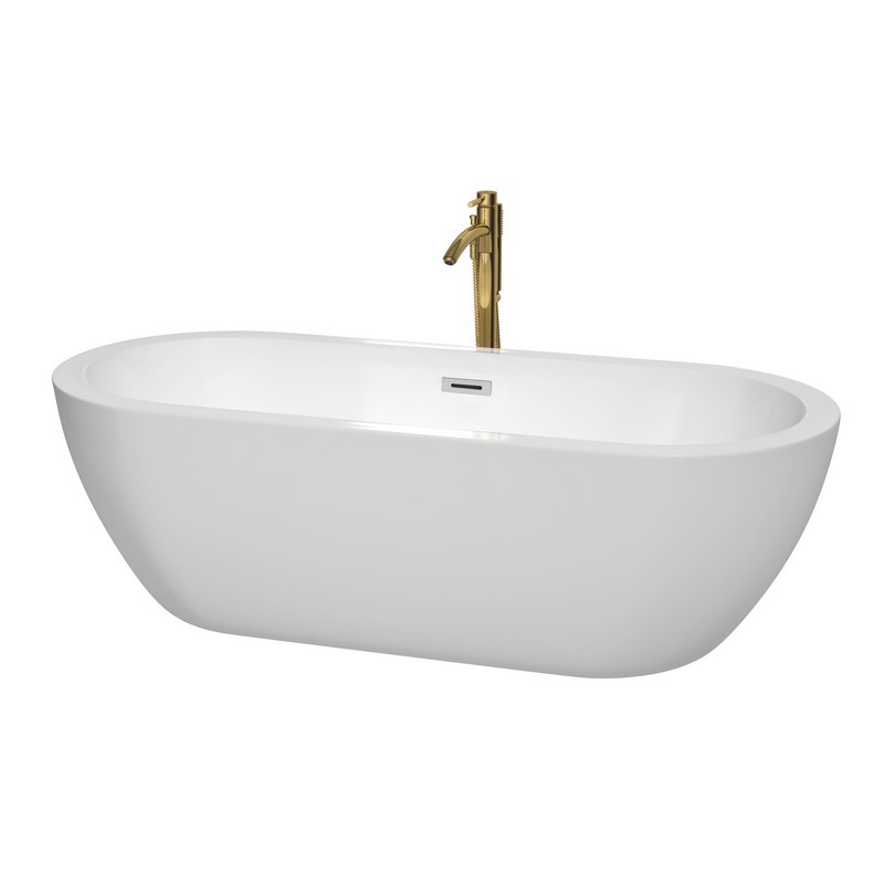 WYNDHAM COLLECTION WCOBT100272PCATPGD SOHO 72 INCH FREESTANDING BATHTUB IN WHITE WITH POLISHED CHROME TRIM AND FLOOR MOUNTED FAUCET IN BRUSHED GOLD