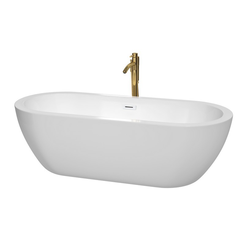 WYNDHAM COLLECTION WCOBT100272SWATPGD SOHO 72 INCH FREESTANDING BATHTUB IN WHITE WITH SHINY WHITE TRIM AND FLOOR MOUNTED FAUCET IN BRUSHED GOLD