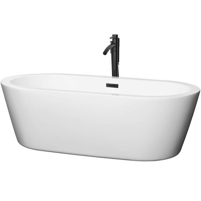 WYNDHAM COLLECTION WCOBT100371MBATPBK MERMAID 71 INCH FREESTANDING BATHTUB IN WHITE WITH FLOOR MOUNTED FAUCET, DRAIN AND OVERFLOW TRIM IN MATTE BLACK