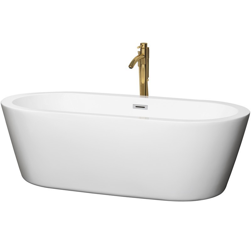 WYNDHAM COLLECTION WCOBT100371PCATPGD MERMAID 71 INCH FREESTANDING BATHTUB IN WHITE WITH POLISHED CHROME TRIM AND FLOOR MOUNTED FAUCET IN BRUSHED GOLD
