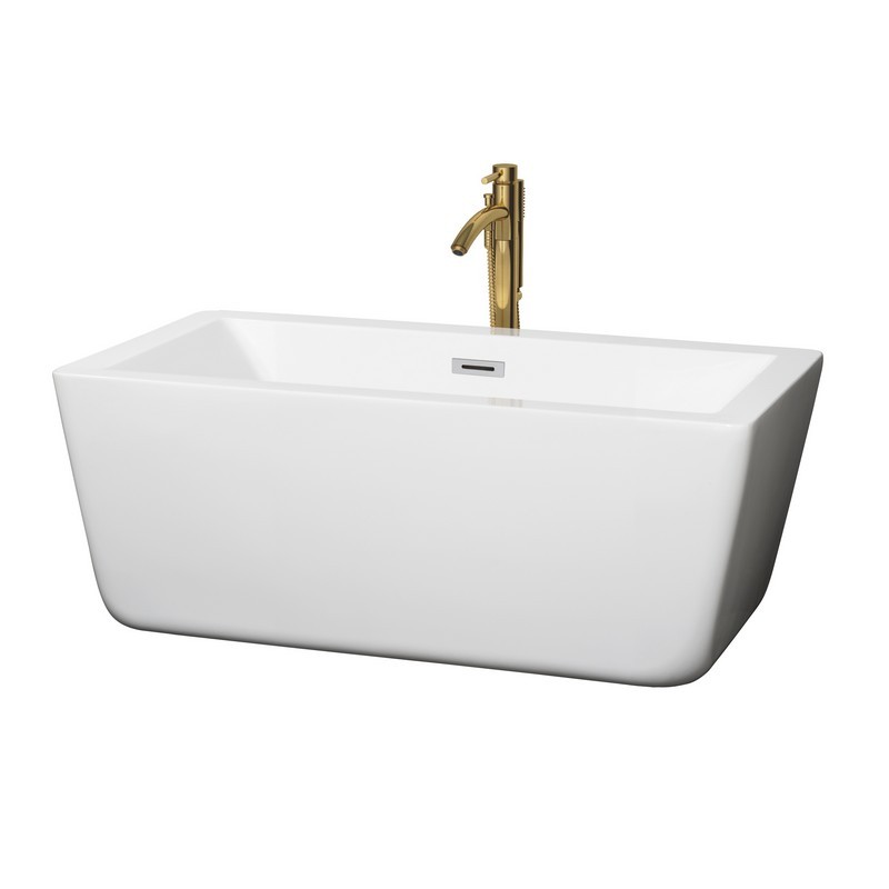 WYNDHAM COLLECTION WCOBT100559PCATPGD LAURA 59 INCH FREESTANDING BATHTUB IN WHITE WITH POLISHED CHROME TRIM AND FLOOR MOUNTED FAUCET IN BRUSHED GOLD
