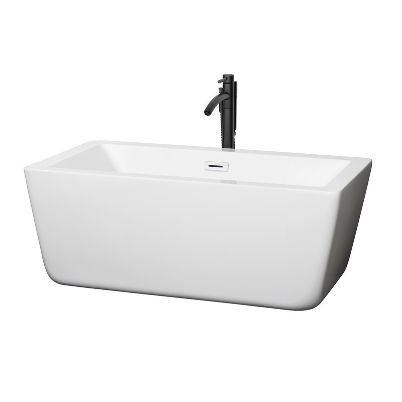 WYNDHAM COLLECTION WCOBT100559SWATPBK LAURA 59 INCH FREESTANDING BATHTUB IN WHITE WITH SHINY WHITE TRIM AND FLOOR MOUNTED FAUCET IN MATTE BLACK