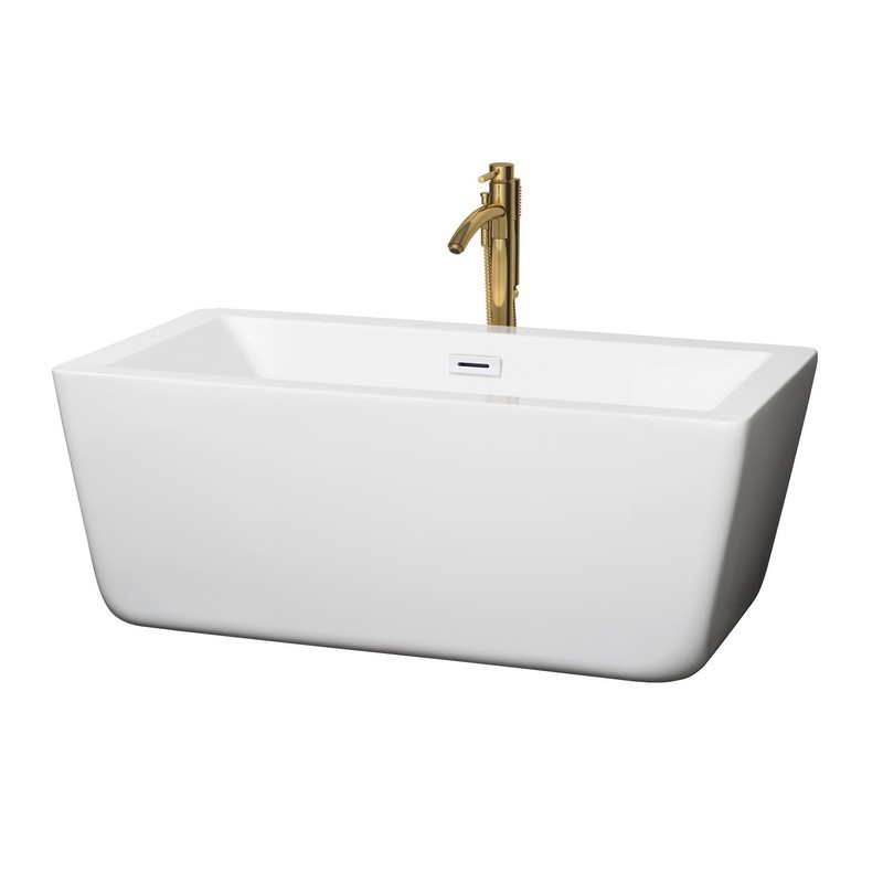 WYNDHAM COLLECTION WCOBT100559SWATPGD LAURA 59 INCH FREESTANDING BATHTUB IN WHITE WITH SHINY WHITE TRIM AND FLOOR MOUNTED FAUCET IN BRUSHED GOLD