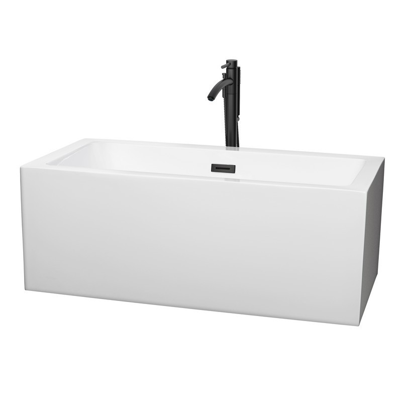 WYNDHAM COLLECTION WCOBT101160MBATPBK MELODY 60 INCH FREESTANDING BATHTUB IN WHITE WITH FLOOR MOUNTED FAUCET, DRAIN AND OVERFLOW TRIM IN MATTE BLACK
