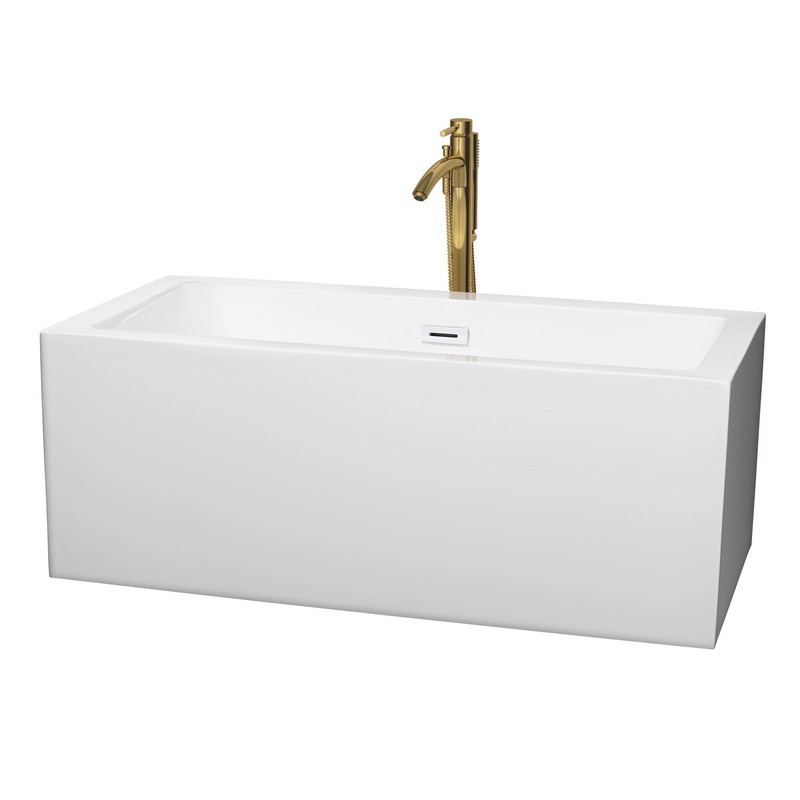WYNDHAM COLLECTION WCOBT101160SWATPGD MELODY 60 INCH FREESTANDING BATHTUB IN WHITE WITH SHINY WHITE TRIM AND FLOOR MOUNTED FAUCET IN BRUSHED GOLD