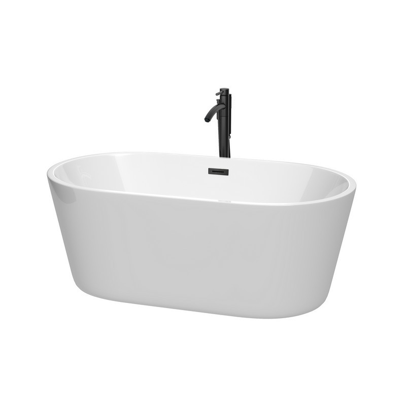 WYNDHAM COLLECTION WCOBT101260MBATPBK CARISSA 60 INCH FREESTANDING BATHTUB IN WHITE WITH FLOOR MOUNTED FAUCET, DRAIN AND OVERFLOW TRIM IN MATTE BLACK