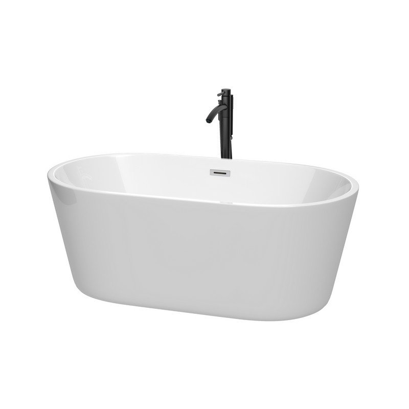 WYNDHAM COLLECTION WCOBT101260PCATPBK CARISSA 60 INCH FREESTANDING BATHTUB IN WHITE WITH POLISHED CHROME TRIM AND FLOOR MOUNTED FAUCET IN MATTE BLACK