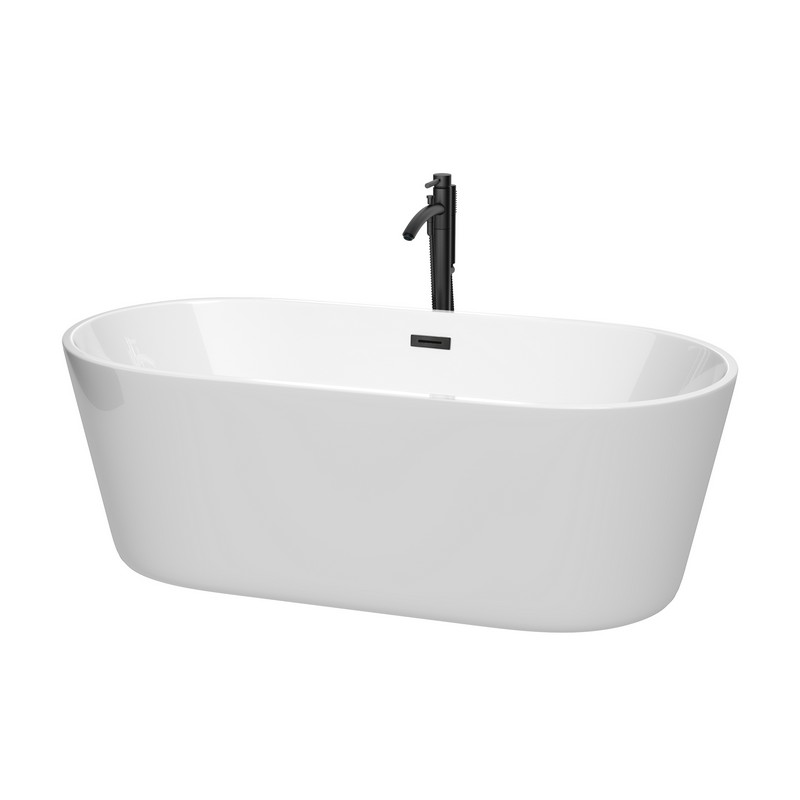 WYNDHAM COLLECTION WCOBT101267MBATPBK CARISSA 67 INCH FREESTANDING BATHTUB IN WHITE WITH FLOOR MOUNTED FAUCET, DRAIN AND OVERFLOW TRIM IN MATTE BLACK