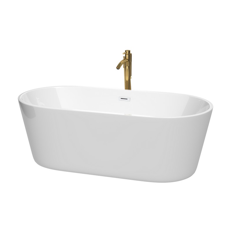 WYNDHAM COLLECTION WCOBT101267SWATPGD CARISSA 67 INCH FREESTANDING BATHTUB IN WHITE WITH SHINY WHITE TRIM AND FLOOR MOUNTED FAUCET IN BRUSHED GOLD