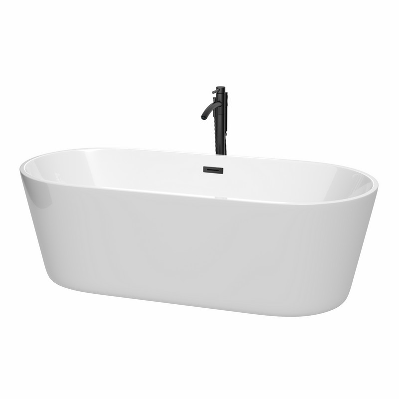 WYNDHAM COLLECTION WCOBT101271MBATPBK CARISSA 71 INCH FREESTANDING BATHTUB IN WHITE WITH FLOOR MOUNTED FAUCET, DRAIN AND OVERFLOW TRIM IN MATTE BLACK
