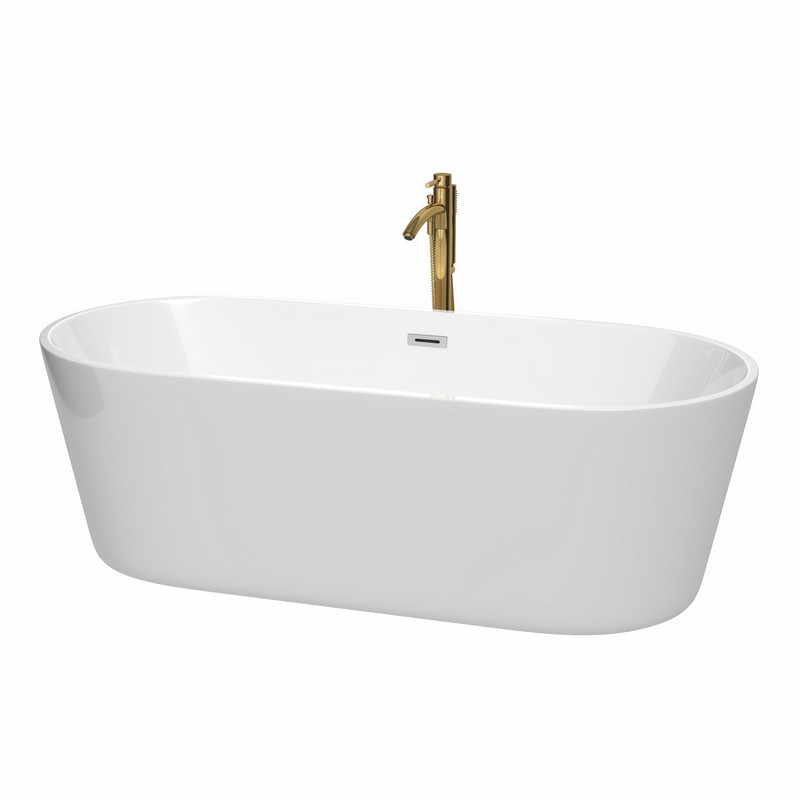 WYNDHAM COLLECTION WCOBT101271PCATPGD CARISSA 71 INCH FREESTANDING BATHTUB IN WHITE WITH POLISHED CHROME TRIM AND FLOOR MOUNTED FAUCET IN BRUSHED GOLD