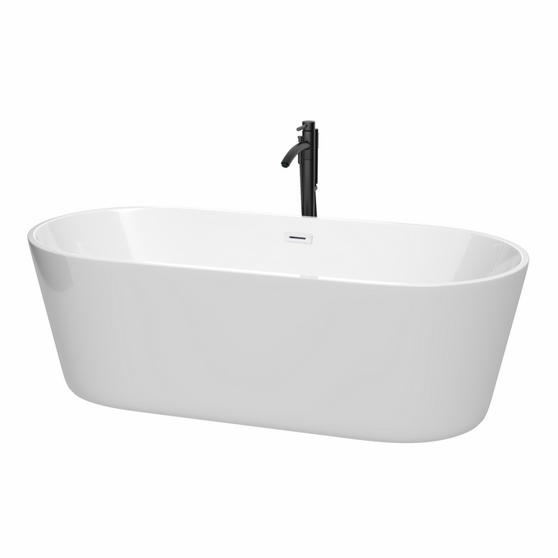WYNDHAM COLLECTION WCOBT101271SWATPBK CARISSA 71 INCH FREESTANDING BATHTUB IN WHITE WITH SHINY WHITE TRIM AND FLOOR MOUNTED FAUCET IN MATTE BLACK
