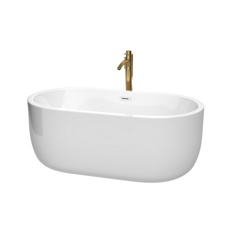 WYNDHAM COLLECTION WCOBT101360SWATPGD JULIETTE 60 INCH FREESTANDING BATHTUB IN WHITE WITH SHINY WHITE TRIM AND FLOOR MOUNTED FAUCET IN BRUSHED GOLD