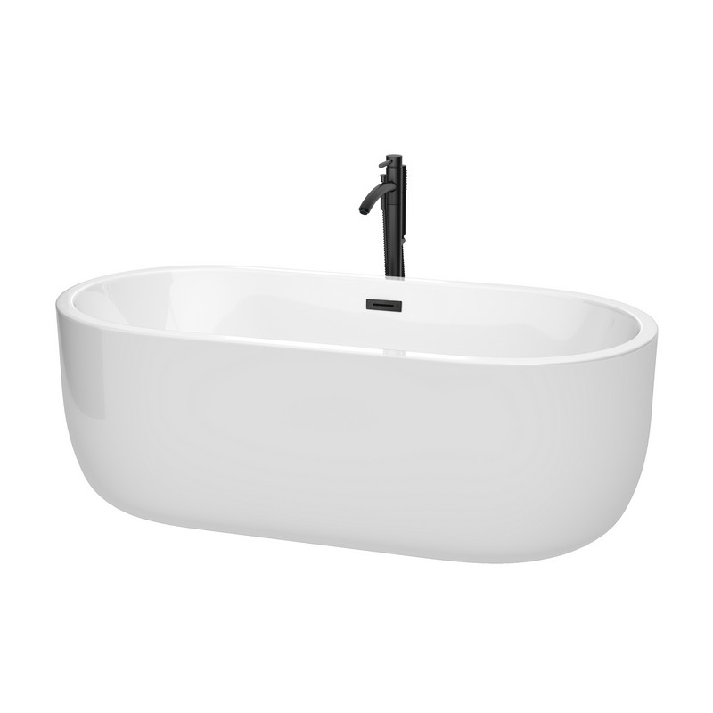 WYNDHAM COLLECTION WCOBT101367MBATPBK JULIETTE 67 INCH FREESTANDING BATHTUB IN WHITE WITH FLOOR MOUNTED FAUCET, DRAIN AND OVERFLOW TRIM IN MATTE BLACK