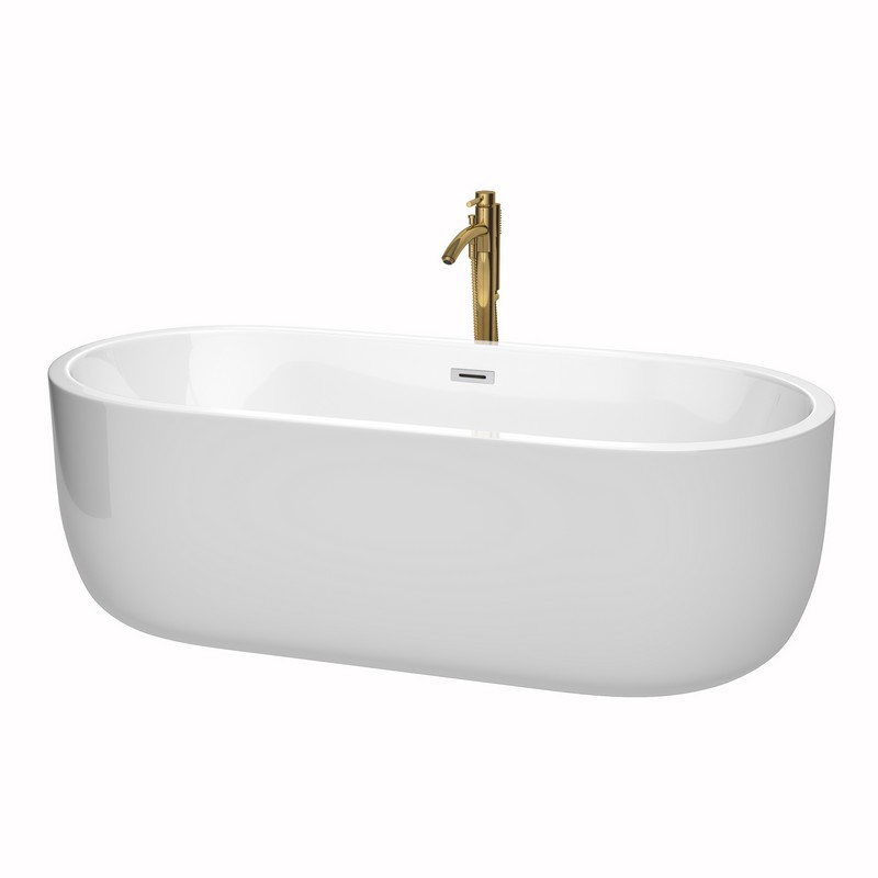 WYNDHAM COLLECTION WCOBT101371PCATPGD JULIETTE 71 INCH FREESTANDING BATHTUB IN WHITE WITH POLISHED CHROME TRIM AND FLOOR MOUNTED FAUCET IN BRUSHED GOLD