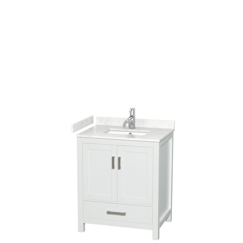 WYNDHAM COLLECTION WCS141430SWHC2UNSMXX SHEFFIELD 30 INCH SINGLE BATHROOM VANITY IN WHITE WITH CARRARA CULTURED MARBLE COUNTERTOP AND UNDERMOUNT SQUARE SINK