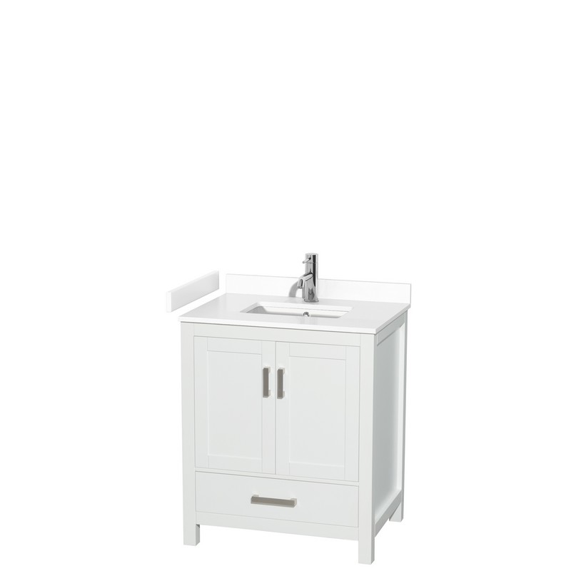 WYNDHAM COLLECTION WCS141430SWHWCUNSMXX SHEFFIELD 30 INCH SINGLE BATHROOM VANITY IN WHITE WITH WHITE CULTURED MARBLE COUNTERTOP AND UNDERMOUNT SQUARE SINK