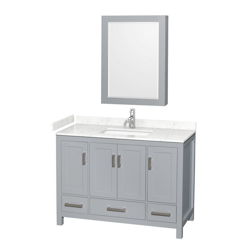 WYNDHAM COLLECTION WCS141448SGYC2UNSMED SHEFFIELD 48 INCH SINGLE BATHROOM VANITY IN GRAY WITH CARRARA CULTURED MARBLE COUNTERTOP, UNDERMOUNT SQUARE SINK AND MEDICINE CABINET