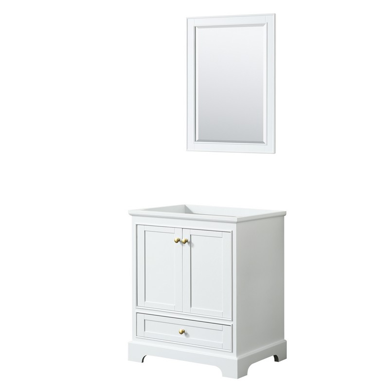 WYNDHAM COLLECTION WCS202030SWGCXSXXM24 DEBORAH 30 INCH SINGLE BATHROOM VANITY IN WHITE WITH BRUSHED GOLD TRIM AND 24 INCH MIRROR