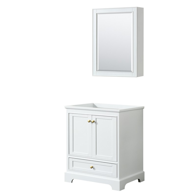 WYNDHAM COLLECTION WCS202030SWGCXSXXMED DEBORAH 30 INCH SINGLE BATHROOM VANITY IN WHITE WITH BRUSHED GOLD TRIM AND MEDICINE CABINET