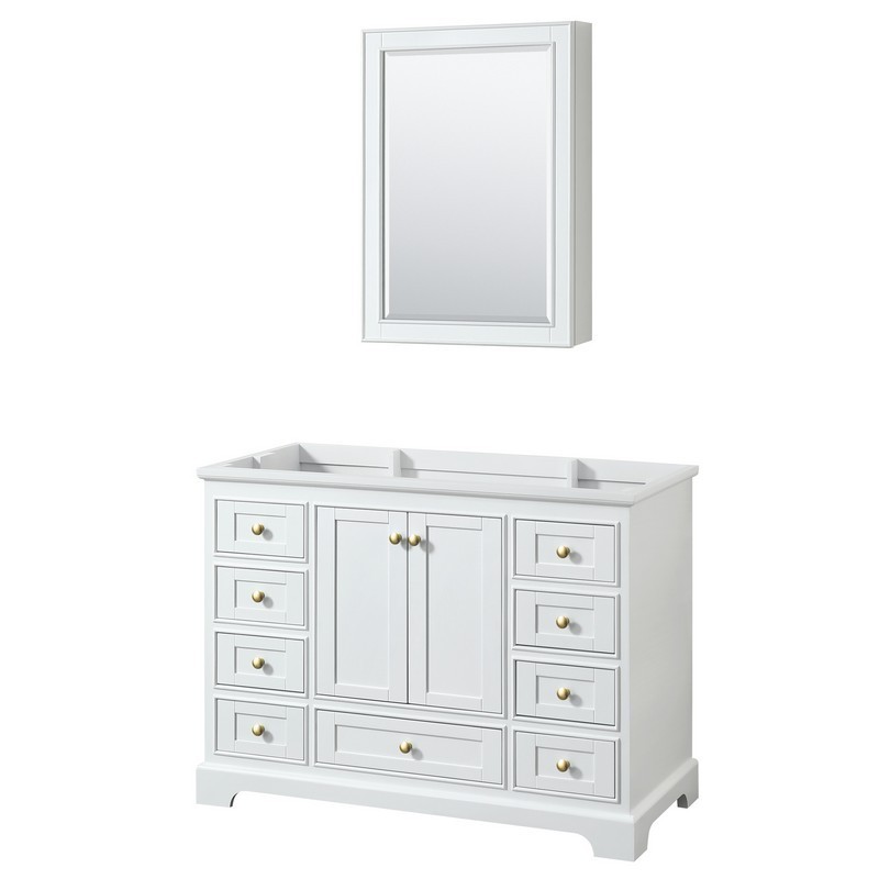 WYNDHAM COLLECTION WCS202048SWGCXSXXMED DEBORAH 48 INCH SINGLE BATHROOM VANITY IN WHITE WITH BRUSHED GOLD TRIM AND MEDICINE CABINET