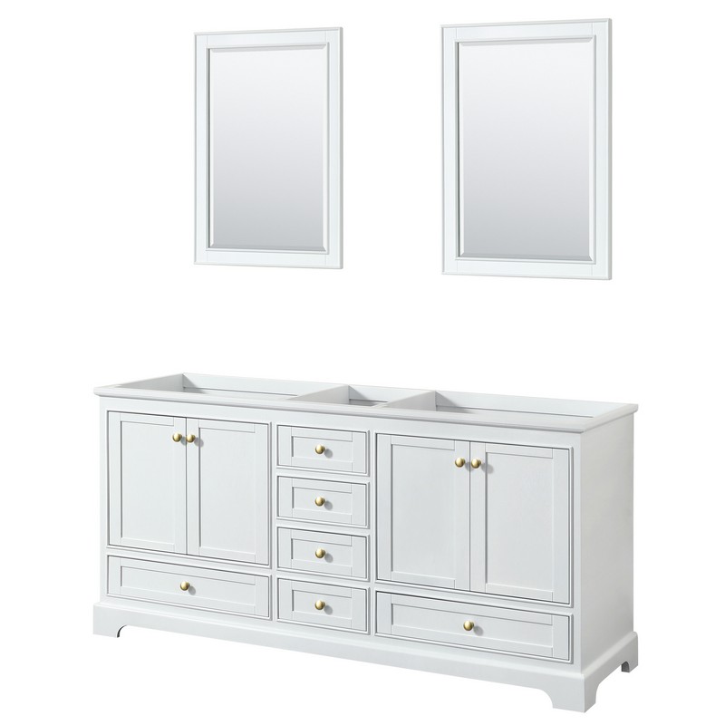 WYNDHAM COLLECTION WCS202072DWGCXSXXM24 DEBORAH 72 INCH DOUBLE BATHROOM VANITY IN WHITE WITH BRUSHED GOLD TRIM AND 24 INCH MIRRORS