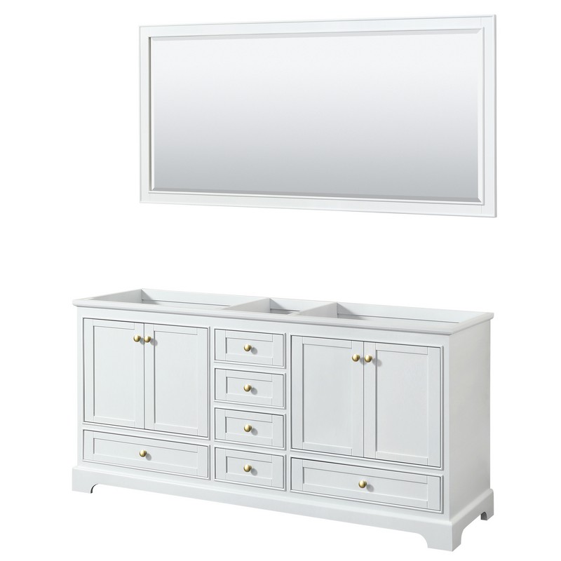 WYNDHAM COLLECTION WCS202072DWGCXSXXM70 DEBORAH 72 INCH DOUBLE BATHROOM VANITY IN WHITE WITH BRUSHED GOLD TRIM AND 70 INCH MIRROR