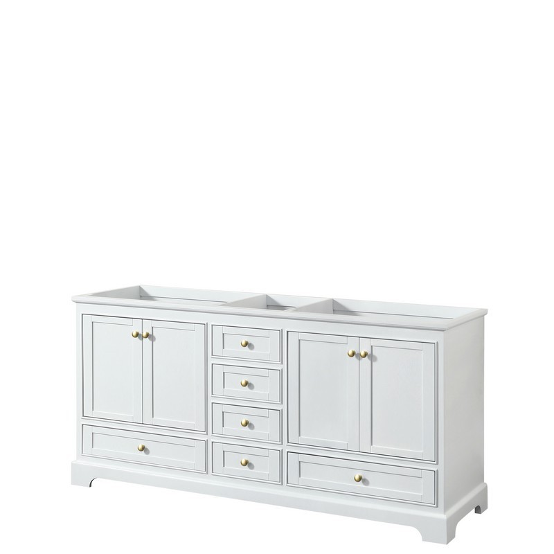 WYNDHAM COLLECTION WCS202072DWGCXSXXMXX DEBORAH 72 INCH DOUBLE BATHROOM VANITY IN WHITE WITH BRUSHED GOLD TRIM