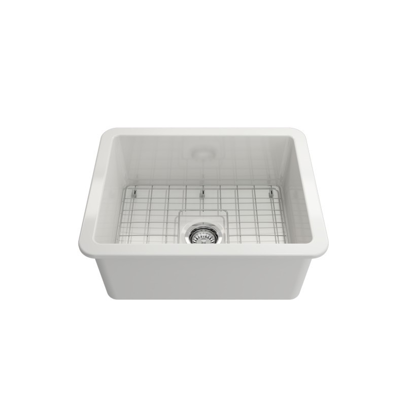 BOCCHI 1627-0120 SOTTO DUAL-MOUNT FIRECLAY 24 INCH SINGLE BOWL KITCHEN SINK WITH PROTECTIVE BOTTOM GRID AND STRAINER