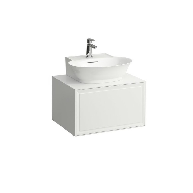 LAUFEN H4060030851 THE NEW CLASSIC 22 5/8 INCH WALL MOUNT ONE DRAWER ELEMENT 600 WITH CENTRE CUT-OUT SMALL WASHBASIN