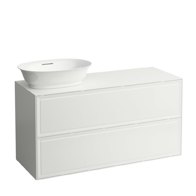 LAUFEN H4060830851 THE NEW CLASSIC 46 1/4 INCH WALL MOUNT TWO DRAWER ELEMENT 1200 WITH CUT-OUT LEFT BOWL WASHBASIN