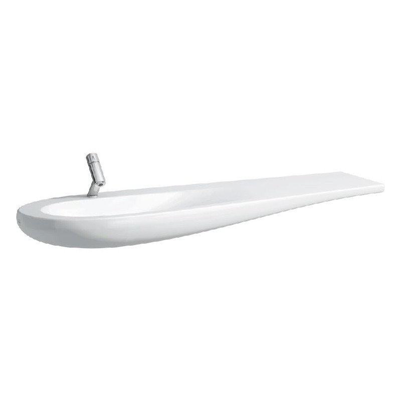 LAUFEN H814971400U ILBAGNOALESSI ONE 63 INCH OVAL WALL MOUNT WASHBASIN CONSOLE, RIGHT SHELF WITH OVERFLOW AND CERAMIC WASTE COVER