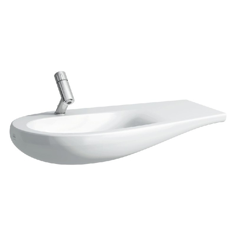 LAUFEN H814975400U ILBAGNOALESSI ONE 35 3/8 INCH OVAL WALL MOUNT WASHBASIN, SHELF RIGHT, WITH CONCEALED OVERFLOW AND CERAMIC WASTE COVER