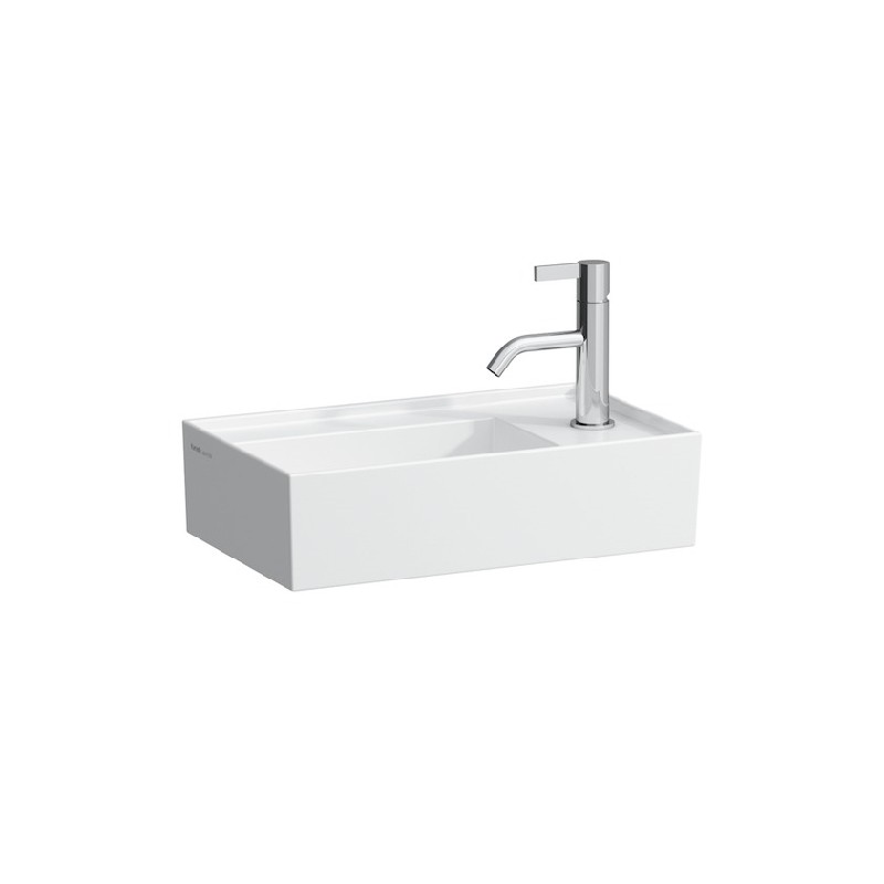 LAUFEN H815334U KARTELL 18 1/8 INCH RECTANGULAR WALL MOUNT SMALL WASHBASIN, TAP BANK RIGHT WITH CONCEALED OUTLET