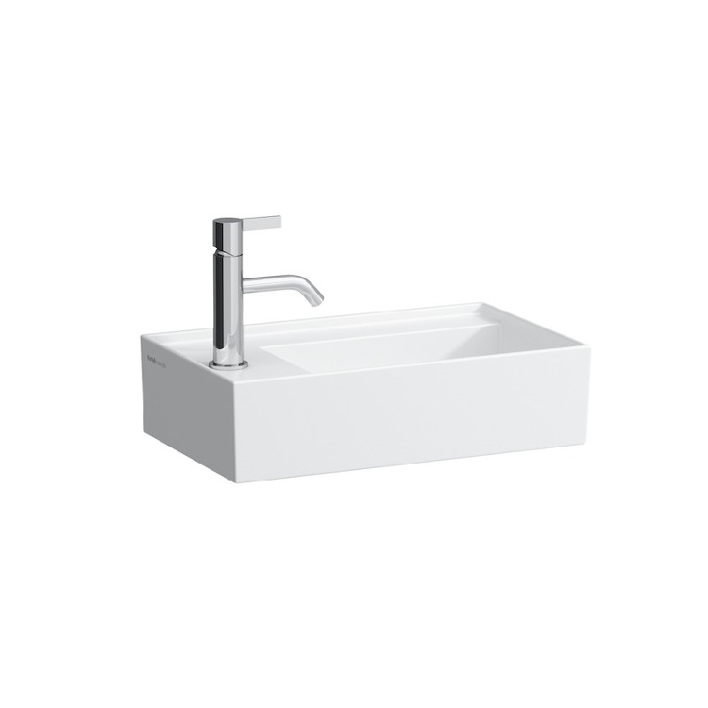 LAUFEN H815335U KARTELL 18 1/8 INCH RECTANGULAR WALL MOUNT SMALL WASHBASIN, TAP BANK LEFT WITH CONCEALED OUTLET