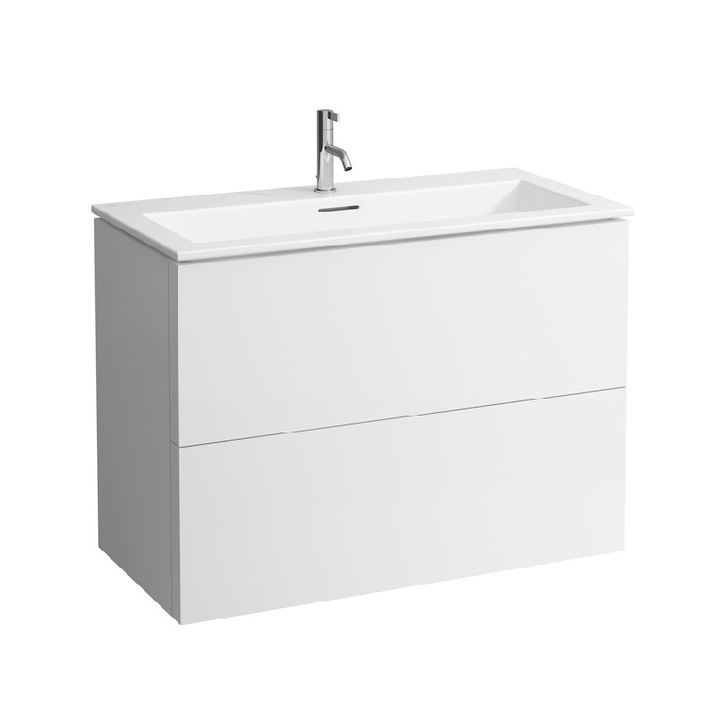 LAUFEN H860337104U KARTELL 39 3/8 INCH WALL MOUNT RECTANGULAR WASHBASIN WITH VANITY UNIT AND 2 DRAWERS