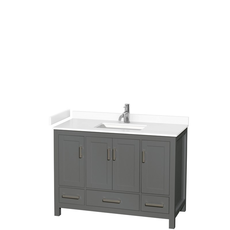 WYNDHAM COLLECTION WCS141448SKGWCUNSMXX SHEFFIELD 48 INCH SINGLE BATHROOM VANITY IN DARK GRAY WITH WHITE CULTURED MARBLE COUNTERTOP AND UNDERMOUNT SQUARE SINK