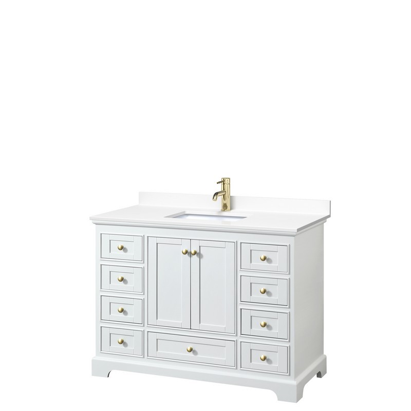 WYNDHAM COLLECTION WCS202048SWGWCUNSMXX DEBORAH 48 INCH SINGLE BATHROOM VANITY IN WHITE WITH WHITE CULTURED MARBLE COUNTERTOP, UNDERMOUNT SQUARE SINK AND BRUSHED GOLD TRIM
